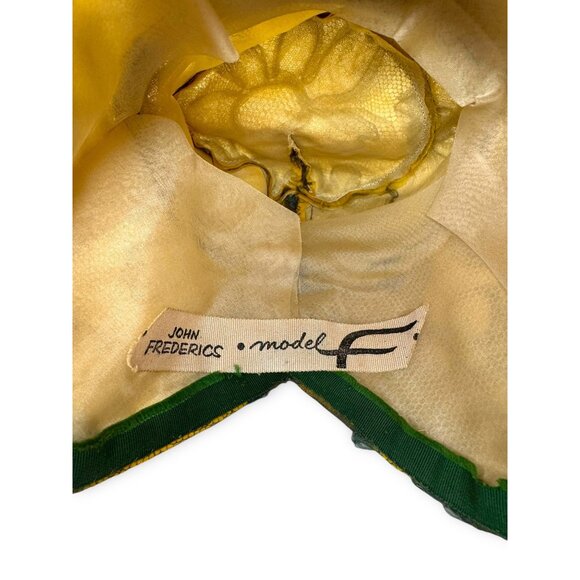 Vintage John Frederics Novelty Hat Yellow Green Tulle Sculptural Millinery MCM - Picture 6 of 8